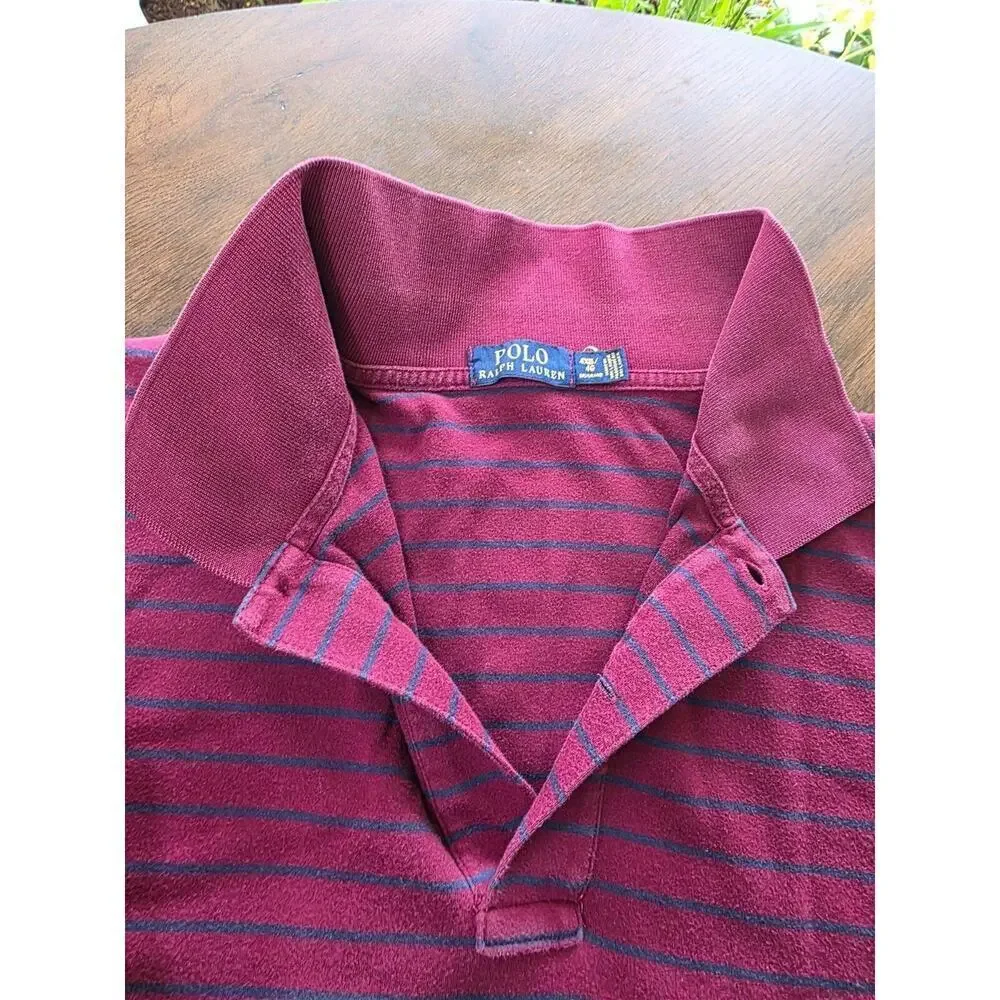 Polo Ralph Lauren 4XB‎ Big Grand Burgundy & Blue Striped Short Sleeve Polo Shirt